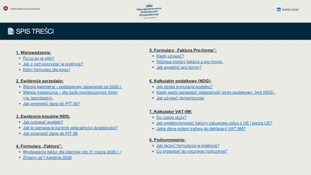 Formularze NDG — strona 2 (spis treści)